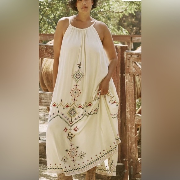 Anthropologie Dresses & Skirts - Anthropologie New XL maxi cream yellow embroidered floral goddess dress